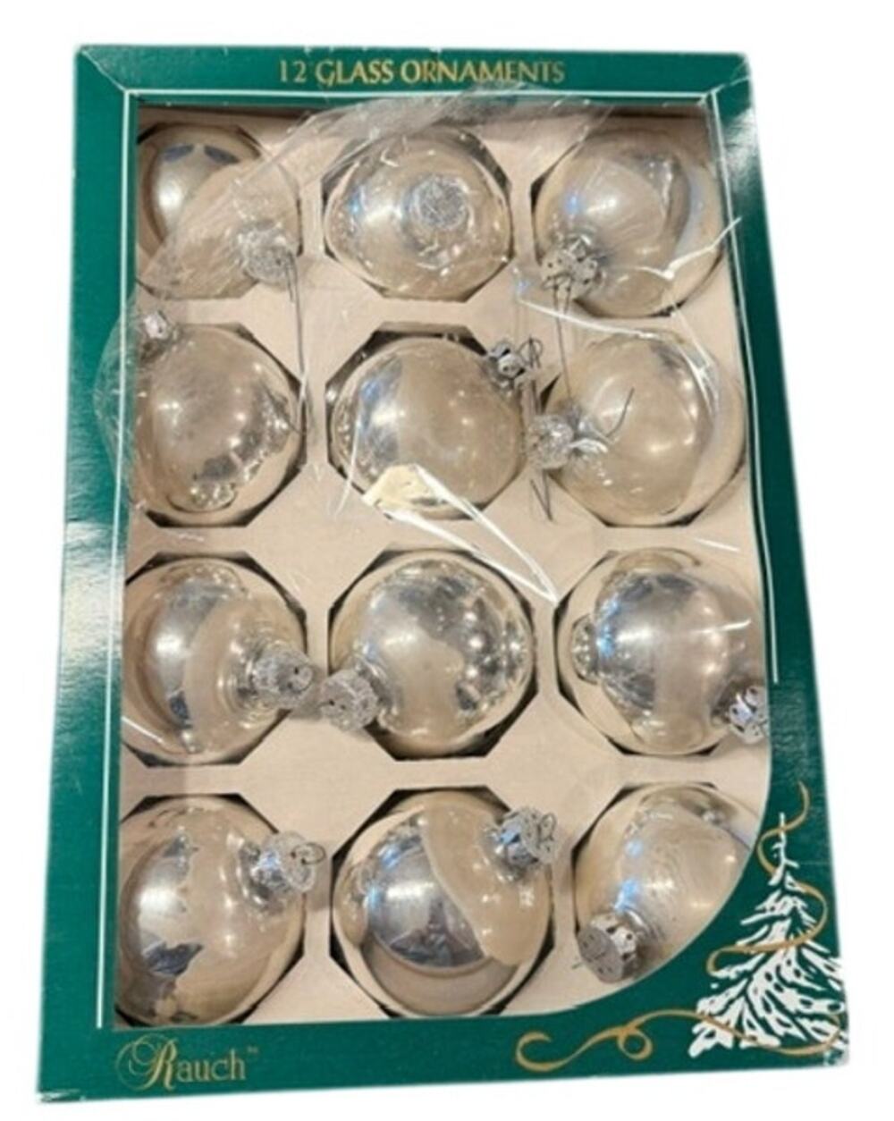 Rauch Silver Glass Christmas Ball Ornaments Set of 12 Made in USA